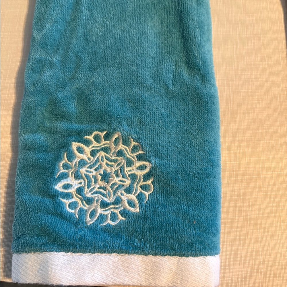 Target Teal and white Embroidered Hand Towel